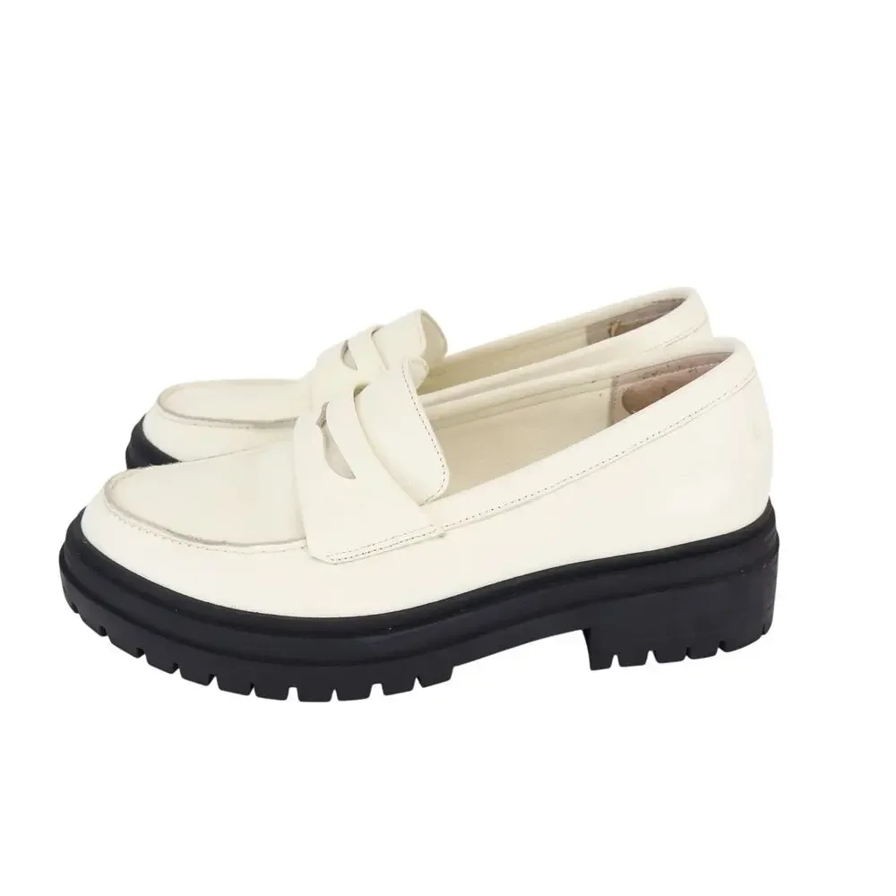 Quince Italian Leather Lug Sole Loafer Bone Size 6
